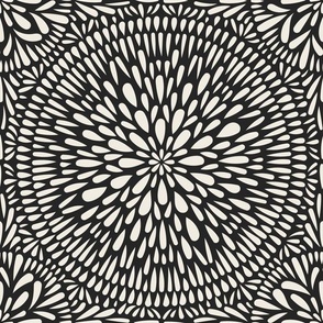 mandala tile - creamy white_ raisin black - hand drawn geometric floral