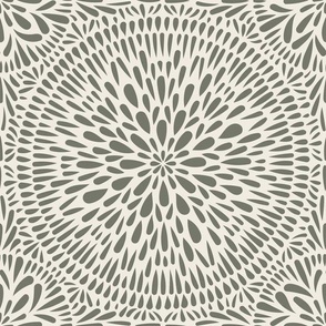 mandala tile - creamy white_ limed ash green - hand drawn geometric floral