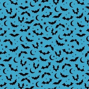 Bats & Stars - Halloween moon and autumn night creatures small horror design black on aqua blue