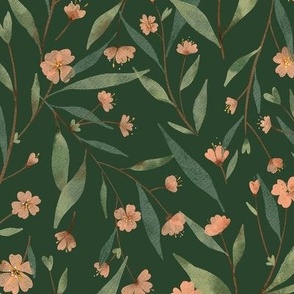 Emerald forest & spring flowers | large | Dark green - Millennial Pink