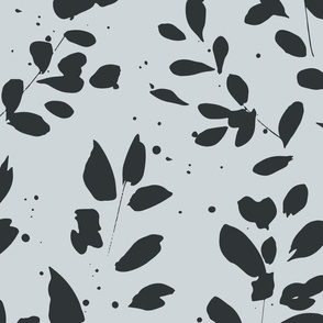 Leaves and Shade - Large Scale Botanical Fabric and Wallpaper Light Blue and Black Leaf Bedding