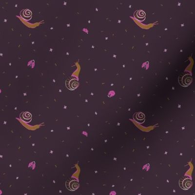 Micro, Mini Ditsy Bugs, Ladybugs and Snails - Midnight Black with Burnt Sienna and Fuchsia Pink