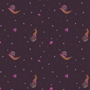 Micro, Mini Ditsy Bugs, Ladybugs and Snails - Midnight Black with Burnt Sienna and Fuchsia Pink