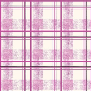 Cozy Textured Vintage Plaid - White with Fuchsia Pink and Black