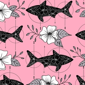 Shark floral on pink