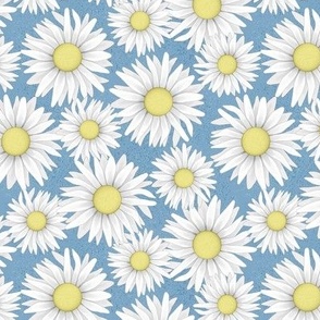 Daisy Pattern on Blue - Small Scale