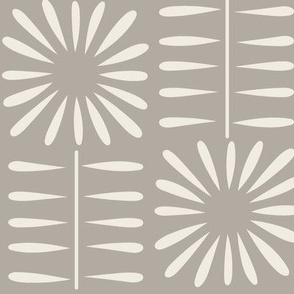 flower checks - cloudy silver taupe_ creamy white - simle hand drawn floral