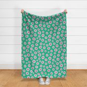 Joyful Light Pink Daisies - Large Scale - Pink and Green Retro Vintage Flowers Floral 60s 70s Preppy