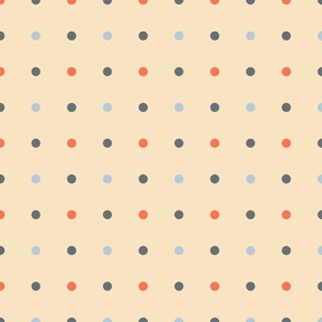 Polka Dots blue red yellow cream