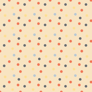 Polka Dots  scattered cream blue red yellow  