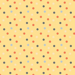 Polka Dots  scattered yellow cream blue red 