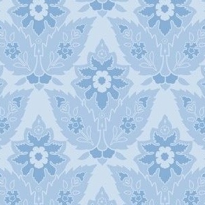 Stylized monochrome Persian floral pattern in pale blue-gray