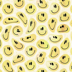 Trippy Boho Mustard Yellow Smiley Face - Boho Gold Smiley Face - Pale Yellow Trippy Smiley Face - SmileBlob - xxtsf515 - 33.96in x 28.24in repeat - 300dpi (25% of Full Scale)