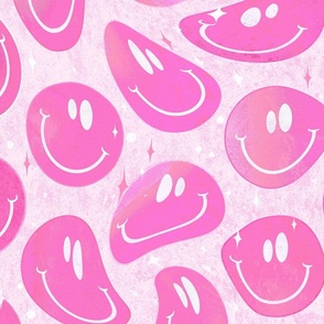 Trippy Boho Magenta Pink Smiley Face - Boho Pink Smiley Face - Soft Magenta Trippy Smiley Face - SmileBlob - xxtsf516 - 67.91in x 56.49in repeat - 150dpi (Full Scale)