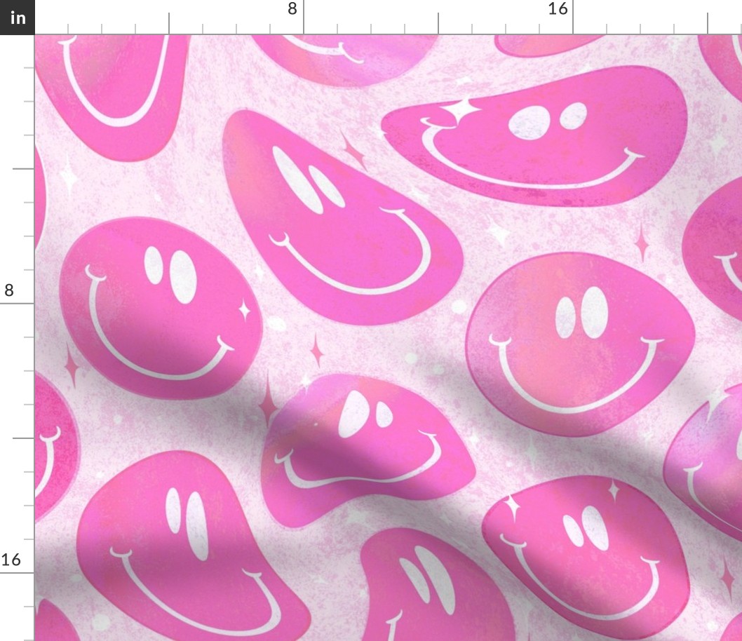 Trippy Boho Magenta Pink Smiley Face - Boho Pink Smiley Face - Soft Magenta Trippy Smiley Face - SmileBlob - xxtsf516 - 67.91in x 56.49in repeat - 150dpi (Full Scale)