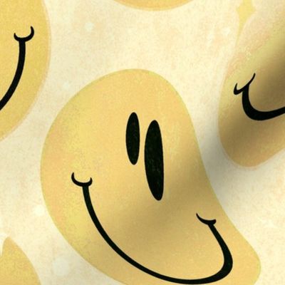 Trippy Boho Egg Yolk Yellow Smiley Face - Boho Gold Smiley Face - Pale Yellow Trippy Smiley Face - SmileBlob - xxtsf517 - 67.91in x 56.49in repeat - 150dpi (Full Scale)