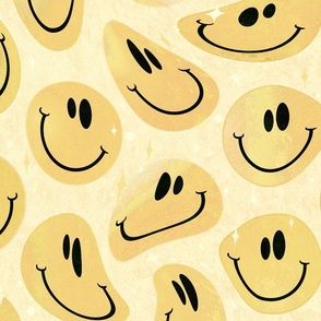 Trippy Boho Egg Yolk Yellow Smiley Face - Boho Gold Smiley Face - Pale Yellow Trippy Smiley Face - SmileBlob - xxtsf517 - 67.91in x 56.49in repeat - 150dpi (Full Scale)
