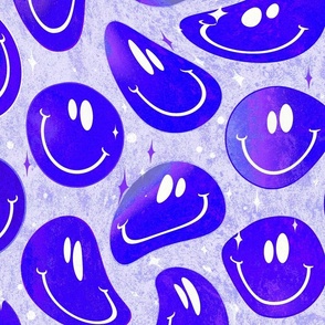 Trippy Bold Blue Smiley Face - Bright Blue Smiley Face - Bold Blue over Light Blue Psychedelic Trippy Smiley Face - SmileBlob - xxtsf518 - 67.91in x 56.49in repeat - 150dpi (Full Scale)
