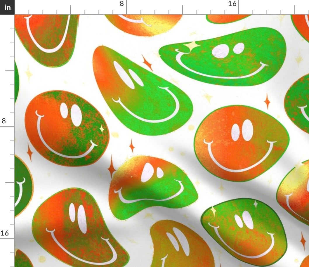 Trippy Twisted Chili Pepper Smiley Face - Fresh Red and Green Smiley Face - Chili Pepper Red and Green Psychedelic Trippy Smiley Face - SmileBlob - xxtsf622 - 67.91in x 56.49in repeat - 150dpi (Full Scale)