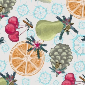 Rustic Christmas Fruit and Snowflakes