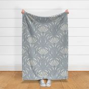 classic floral wallpaper - creamy white_ french grey_ marble blue - outlined flowers and leaves