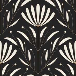 jumbo classic floral wallpaper - creamy white_ lion gold yellow_ raisin black - outlined flowers and leaves