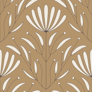 classic floral wallpaper - creamy white_ lion gold_ purple brown - outlined flowers and leaves