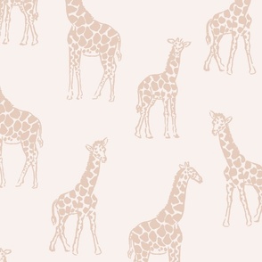 large giraffe family in monochromatic pink