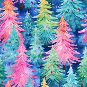 Christmas Bright n Merry Trees watercolor 