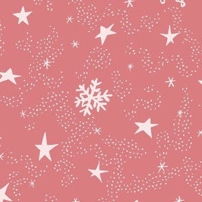 Arctic Twilight  / Jumbo Scale / Cranberry / 230304B - snowflake aesthetic print in pinkish red for winter decor and christmas home textiles