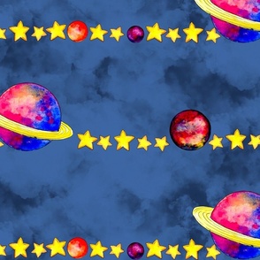 Watercolor Space planet stars and stripe