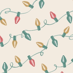 Twinkle Lights / Jumbo Scale / Eggnog Cream / 230305B - Vintage Inspired Neutral Christmas Lights Fabric