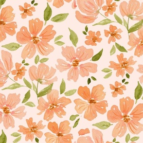 Large peach and pink watercolor floral for spring bedding and nursery wallpaper
