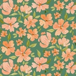 Medium peach and green watercolor floral for bedding and tropical wallpaper