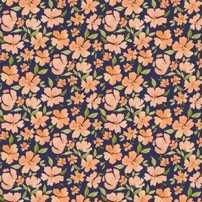 Small ditsy peach summer floral on navy blue for bows and accessories