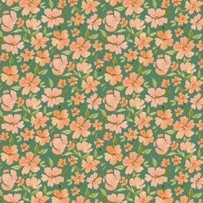 Small ditsy peach summer floral on bright green for bows and accessories