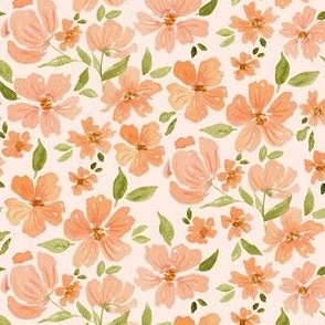 Medium peach and pink watercolor floral for spring dresses and accessories