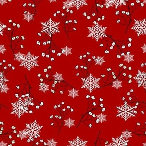 Christmas Cotton and Snowflakes - Red