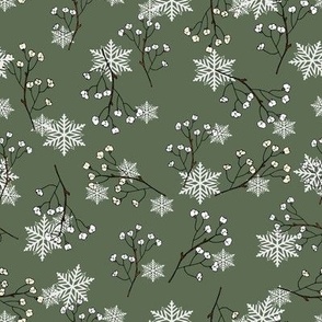Christmas Cotton and Snowflakes - Hunter Green