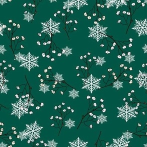 Christmas Cotton and Snowflakes - Green