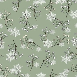 Christmas Cotton and Snowflakes - Light Green