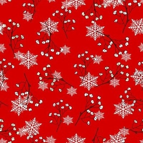 Christmas Cotton and Snowflakes - Red