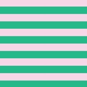 Pink and Green Stripes - Large Scale - half inch Stripes - Horizontal - Preppy Trendy 