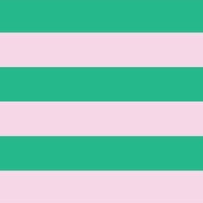 Pink and Green Stripes - Large Scale -  One inch Stripes - Horizontal - Preppy Trendy 