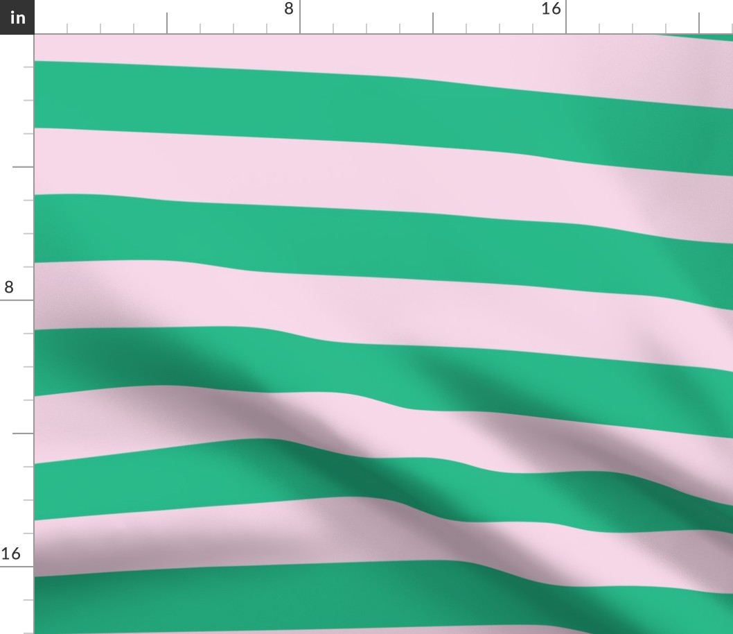 Pink and Green Stripes - Large Scale - 2 inch Stripes - Horizontal - Preppy Trendy 