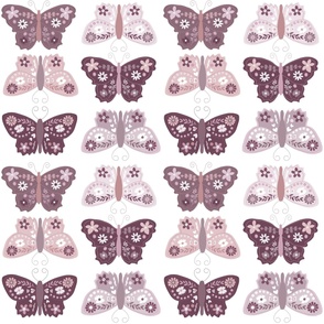 Jumbo Scale // Lilac, Lavender and Mauve Purple Vintage Check Butterflies on Eggshell White