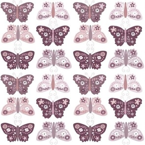Large Scale // Lilac, Lavender and Mauve Purple Vintage Check Butterflies on Eggshell White