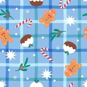 Small / Christmas Motif Gingham Periwinkle