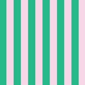 Pink and Green Stripes - Large Scale -  half inch Stripes - Vertical - Preppy Trendy 