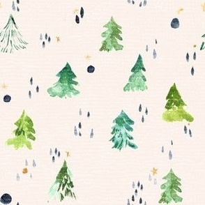 Watercolor Pine Forest in Ecru